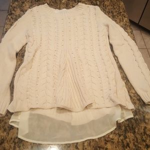 Cream Cabi Sweater with lace detail in back